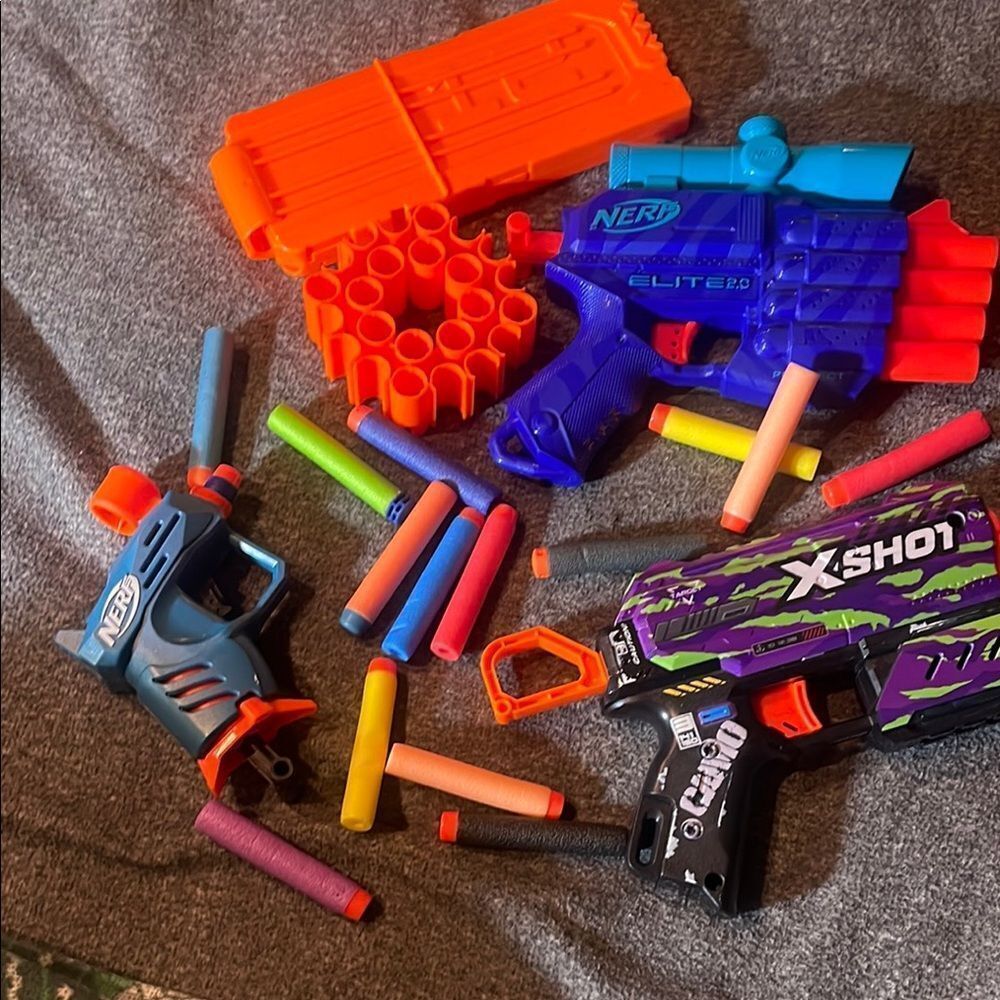 Nerf and X-Shot Blaster Toy Set - Blue, Orange, Purple
